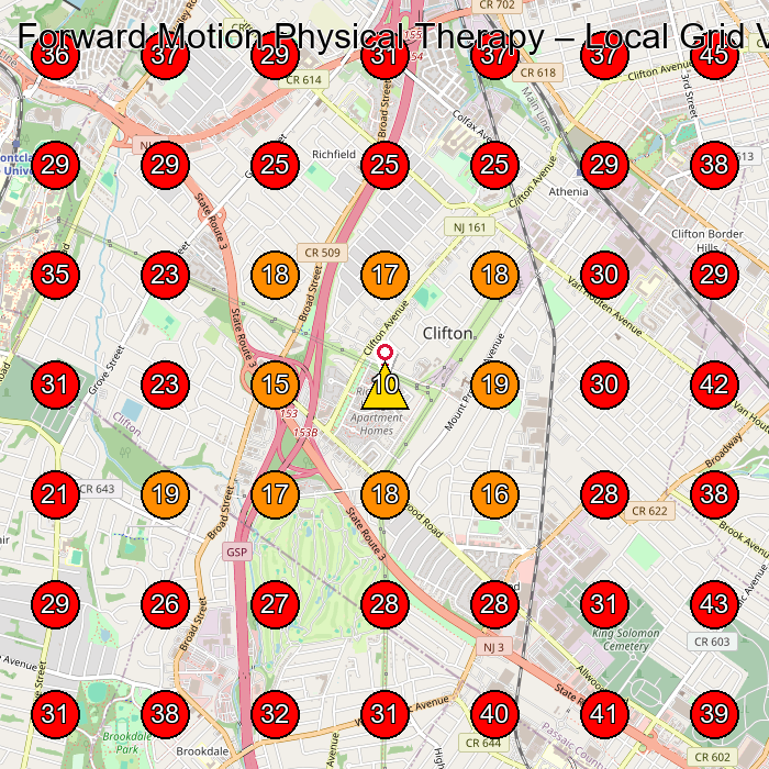 Forward Motion Physical Therapy GeoGrid visibility map for Physical Therapist in Montclair